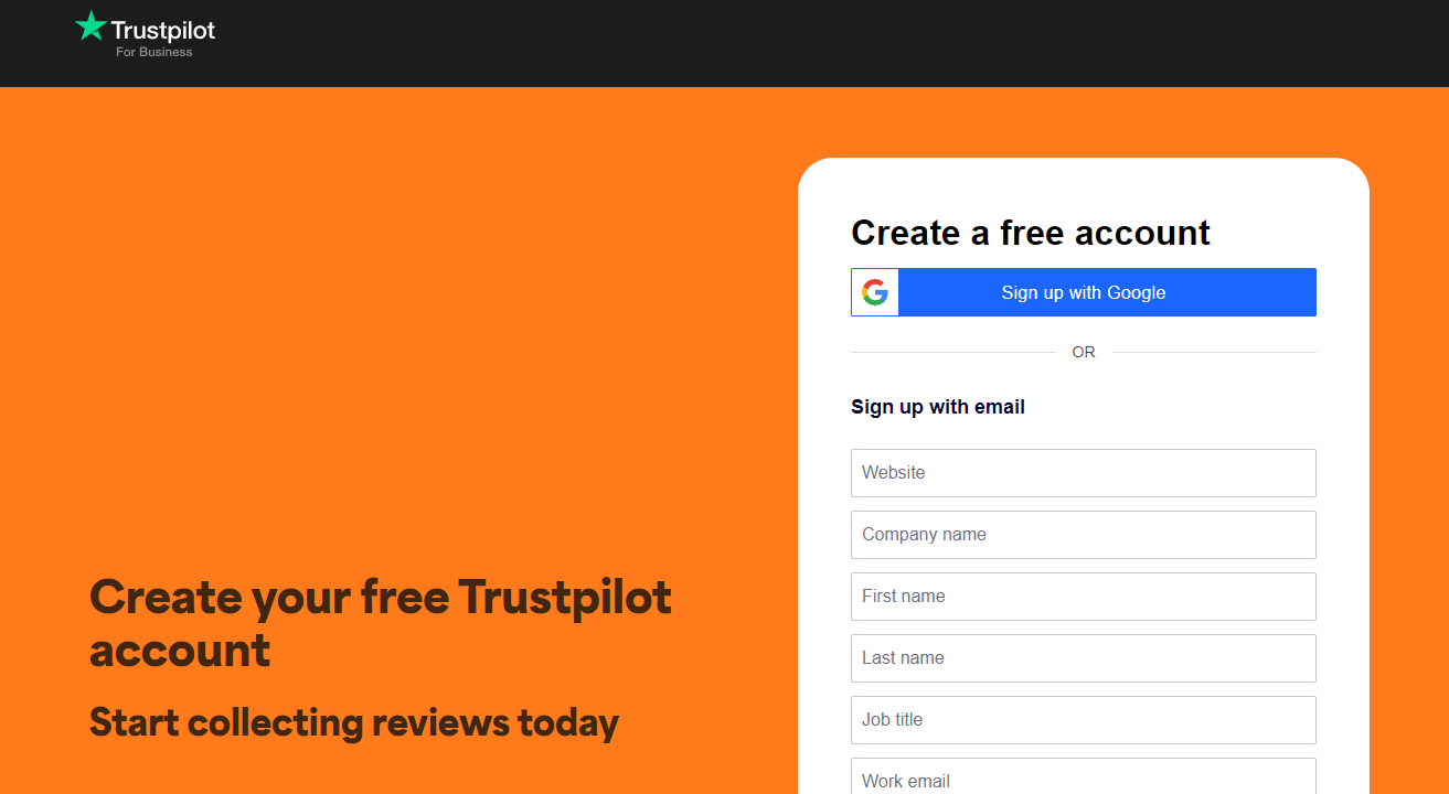 创建 Trustpilot 商业账户步骤