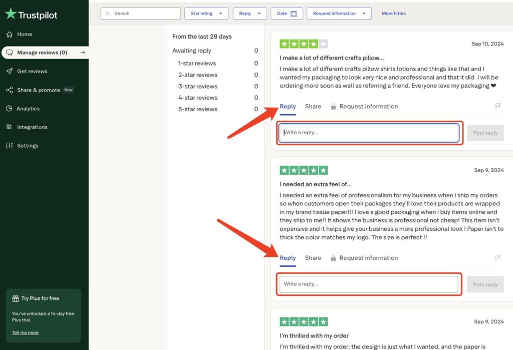 Trustpilot 回复客户好评