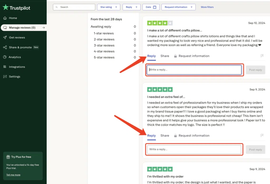 Trustpilot 回复客户好评